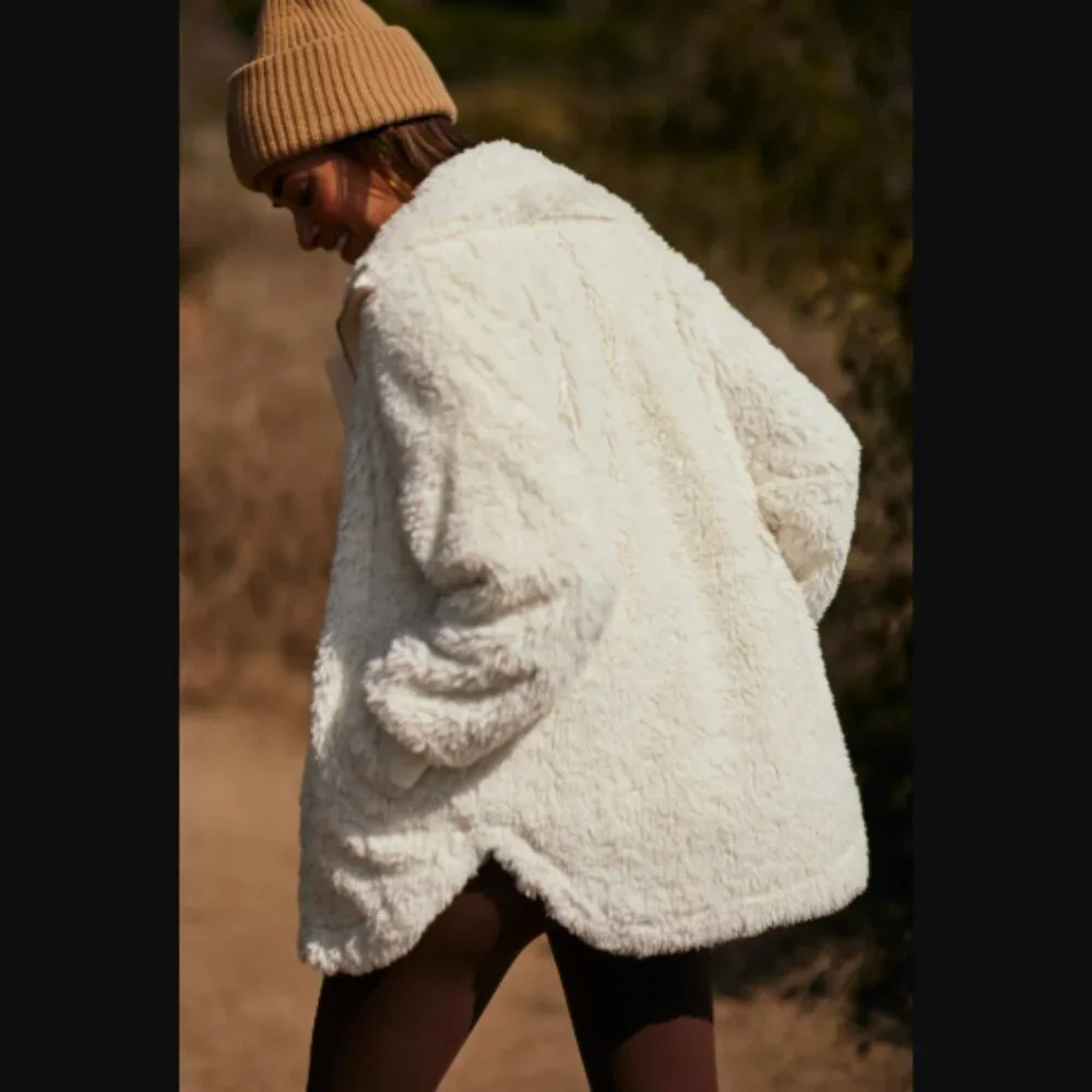 NWT Anthropologie Varley Norfolk Faux Fur Sherpa Jacket Egret Cream XS $198.00 - Picture 2 of 11